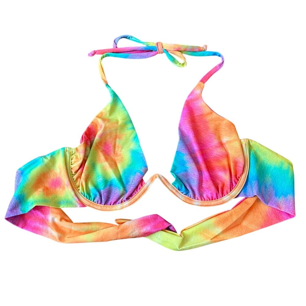 Rainbow Tie Dye Underwire Bikini TOP in LARGE by Pina Colada NWT